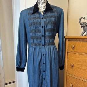 Coldwater Creek Blue Denim Dress with Black Velvet Accents Size 1X